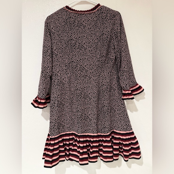 Boden Black and Pink Polka Dots and Striped Ruffle Hem Dress size by 8P - Picture 3 of 6